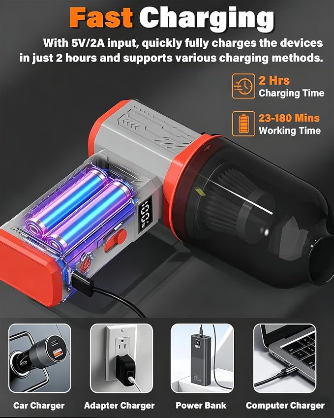 Compressed Air Duster, 130K RPM Powerful Cordless Mini Blower with Display, 10-Gear Adjustable Car Vacuum with Fast Charging, Rechargeable Handheld Vacuum for Home, Outdoor and Car (Gray, 2-in-1)