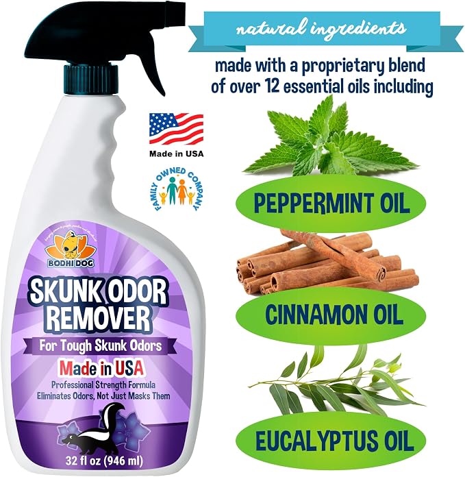 Bodhi Dog Skunk Odor Remover for Dogs & House – Fast-Acting Skunk Spray & Smell Eliminator for Pets, Carpet, Furniture, Bedding & Fabrics – Safe for Pets & Home (32 Oz)