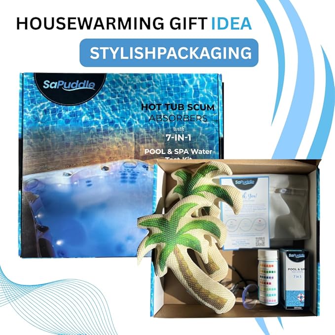 Premium Pack of 2 Hot Tub Scum Absorber for Swimming Pools with 150 Water Test Strips - Pool Scum Absorber for Spa Hot Tubs - Washable Scum and Oil Absorbing Sponges for Pools Sponge Oil Absorber