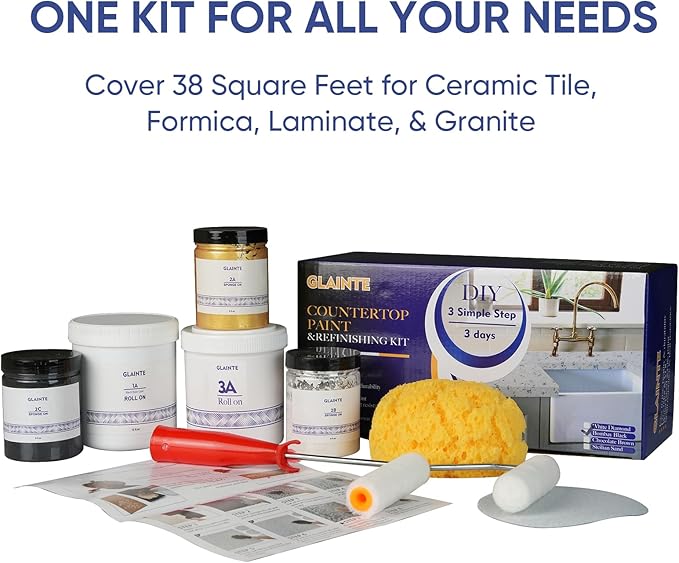 GLAINTE Granite Countertop Paint Kit - Black Gold Counter Top Refinishing Kit for Kitchen Bathroom