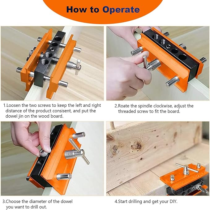 Self Centering Dowel Jig Kit,Jig Drill Guide Bushings Set,Wood Working Tools Drill and Accessories,Dowel Jigs Woodworking Tools Tools for Men (Orange)