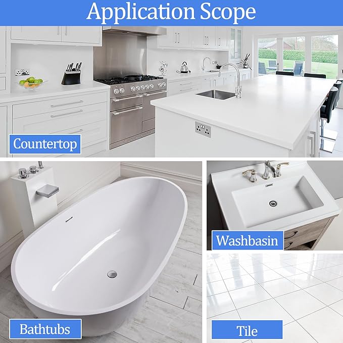 BEKOMN Tub Paint,Tub and Tile Refinishing Kit 33oz with Tools,Bathtub Paint White Water-based Low Odor,Easy to Use for Sink Kitchen Bathroom,Semi-Gloss,50-55sq.ft