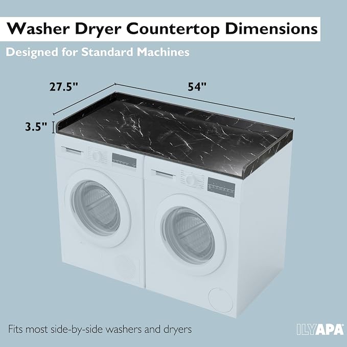 Ilyapa Washer Dryer Countertop - 27.5 x 54 inch Laundry Countertop, Washer and Dryer Covers for The Top, Laundry Room Organization and Storage, Black
