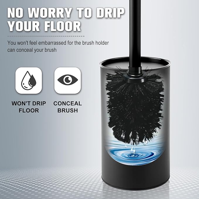 Stainless Steel Toilet Brush,Stainless Steel Toilet Bowl Brush and Holder for Bathroom,Toilet Brush and Holder with Replacement Head,Matte Black Toilet Brush with Long Handle,Sturdy and Space Saving