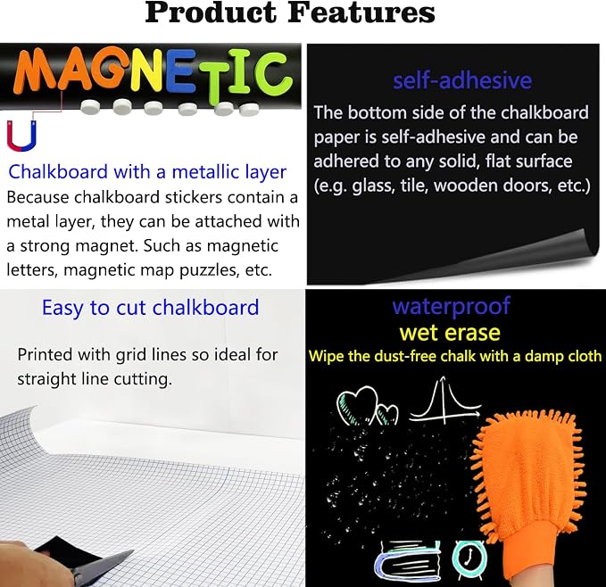Magnetic Chalkboard Wall Arch Decal 39.3"x17.5" Contact Paper Peel and Stick for Walls Self Adhesive Magnetic Wall Board Sticker with 36 Magnet Letters Black Chalk Board Wallpaper Roll