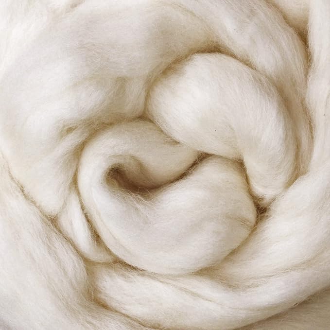 Natural Merino Wool Roving. Ethically & Responsibly Sourced Fiber for Spinning, Blending, Filling and Stuffing - 1 LB Bag, Natural White Combed Top