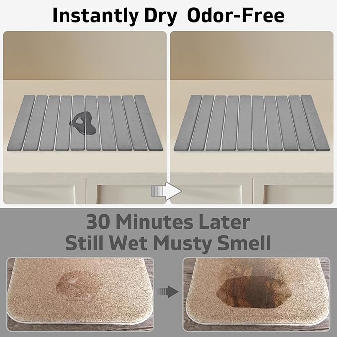 Large Stone Dish Drying Mats for Kitchen Counter, 24"(L)×16"(W) Collapsible Quick Dry Dish Drying Mat, Eco-Friendly Absorbent Diatomaceous Earth Mat for Dishes Bottles Cups, Match Any Countertop