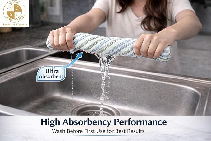 Pack of 6 Cotton Kitchen Towels Set, Dish Towels, Cleaning Rags, Kitchen Dish Cloths for Washing Dishes, Cotton Cleaning Cloths, Ultra Soft, Lightweight & Quick Dry, Flat Weave, 28"x18" (Denim & Gray)