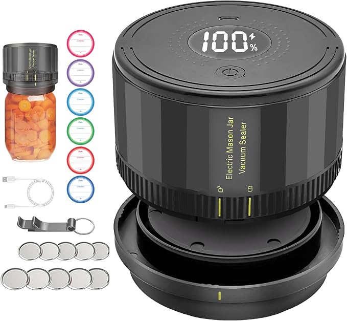 Mason Jar Vacuum Sealer - Robot Seal Pot Masson, Universal Lid Fits Regular and Wide Mouth Jars, Essential Canning Supplies for Food Preservation - Homesteading Essentials