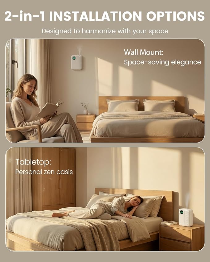 RoyAroma Waterless Essential Oil Diffuser for Home, Smart Scent Air Machine with Bluetooth App Control, Cold Air Diffuser for Large Rooms Up to 2000 Sq Ft, Wall Mount & Tabletop