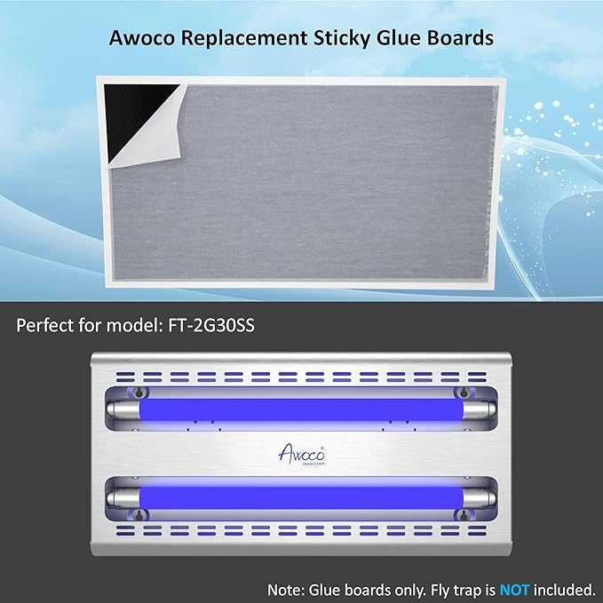 Awoco 10 Pcs of Replacement Sticky Paper Type G Glue Boards for FT-2G30SS Wall Mount Sticky UV Fly Trap Lamp 16-3/4" x 9"