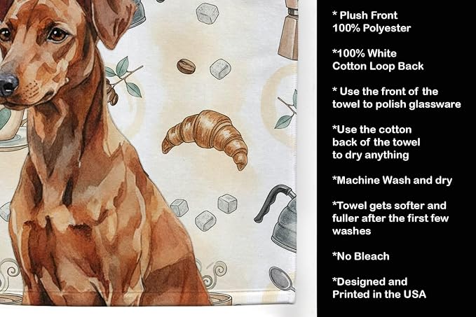 Caroline's Treasures Red German Pinscher Coffee Bar Kitchen Towel Velour Plush Front and Cotton Loop Back Machine Washable