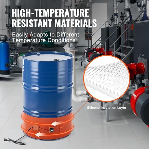 VEVOR Metal Drum Heater, 1200 Watt 10" Width, Pail Heating Band for 55 Gallon Barrel, 86-302℉ Adjustable Thermostat, High Efficiency Silicone Grease Keg Heater, Tested to UL 499 Standard, FCC Listed