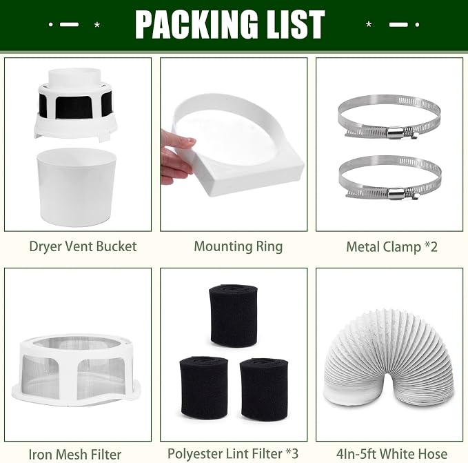 Upgraded Version - VIWINVELA 3 in 1 Indoor Dryer Vent Kit with White Dryer Vent Hose - Dryer Lint Catcher Water Filter Bucket - Dryer Lint Trap for Electric Dryer