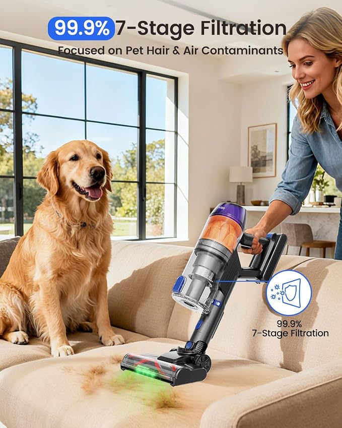Cordless Vacuum Cleaner, 500W Vacuum Cleaners for Home Pet Hair, 60Mins Cordless Stick Vacuums with LED Display, Anti-Tangle, Lightweight Vacuum for Hard Floors, Carpet,Blue
