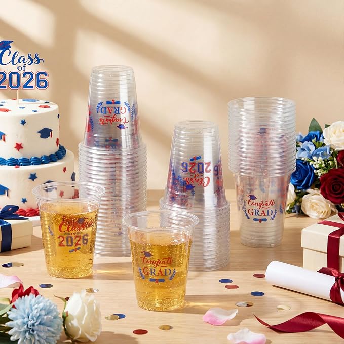 Amyhill 60 Pack 12oz Graduation Cups 2026 Graduation Decorations Disposable Plastic Cups Sturdy&Durable Drinkware for Class of 2026 Decorations Congrats Grad Party Favors Supplies (White)