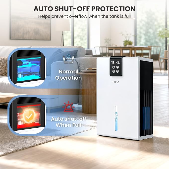 Dehumidifier, Dehumidifiers for Home, 98 OZ Water Tank, (1000 sq.ft) Quiet Dehumidifier for Basement Bathroom Bedroom with Humidity Display, Auto Shut Off, Relaxing 7 Color Light(White)