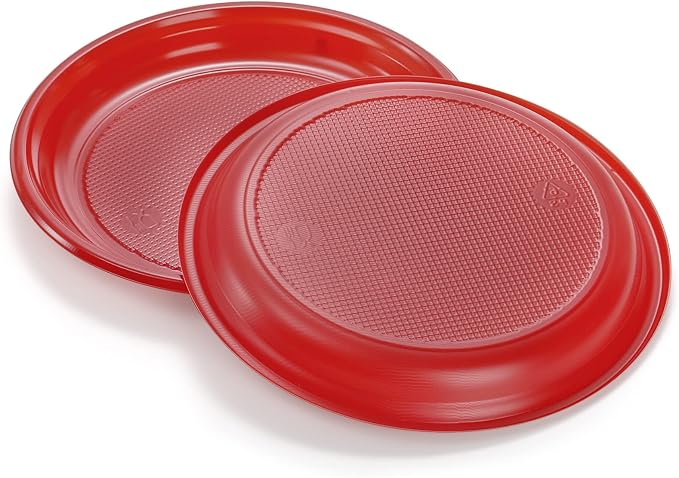 Coloch 200 Pieces 6 Inch Red Disposable Plates, Plastic Dessert Plates Bulk Round Party Plate Multi-Purpose Appetizer Plates for Cake, Dessert, Fruit, Barbecue, Party, Picnic, Wedding