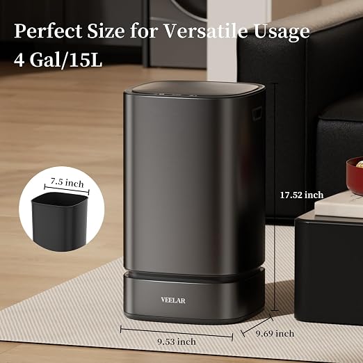 Motion Sensor Trash Can - Automatic Touchless 4 Gallon Garbage Bin for Bathroom, Bedroom, Kitchen, Office (Stainless Steel 4Gal/15L)