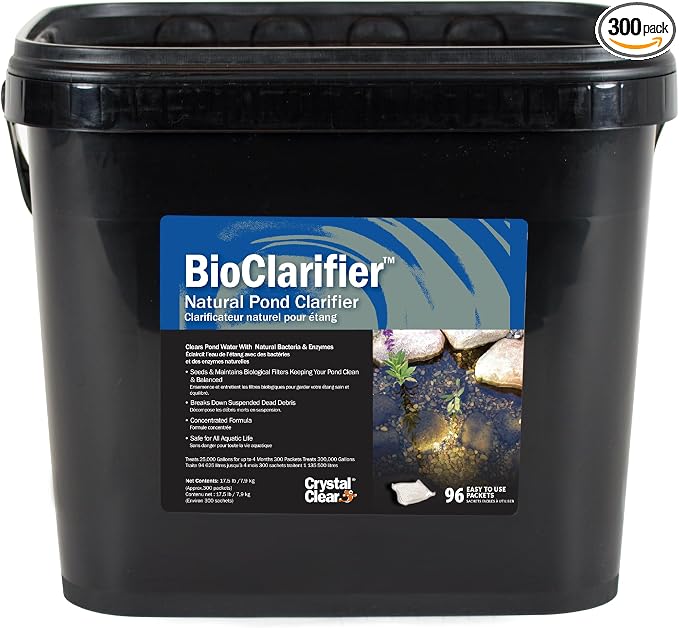 CrystalClear BioClarifier Small Pond & Water Garden Clarifier, 300 Packets | Cleaner for cloudy water with beneficial microbe treatment to improve water clarity; fish, plant & pet safe