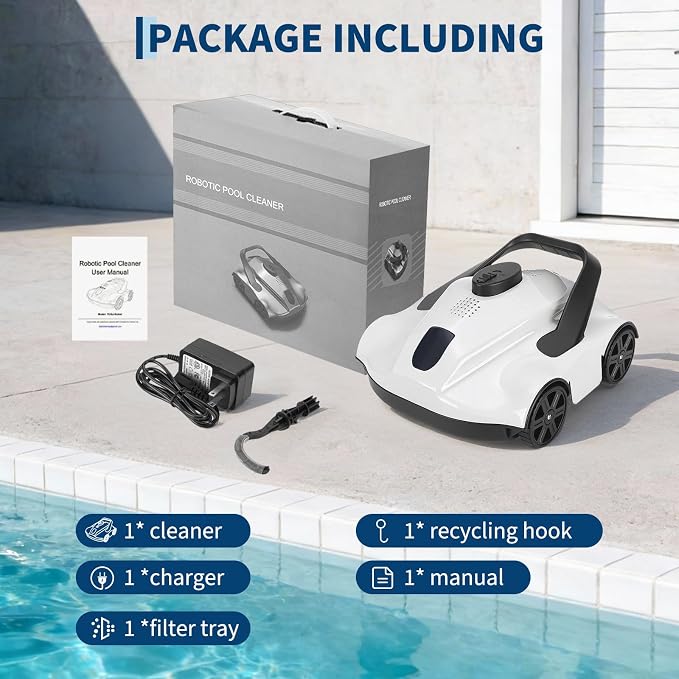 Garvee Cordless Robotic Pool Vacuum Cleaner with 130-Min Runtime, Self-Parking Technology for Above-Ground Pools up to 860 Sq.Ft, Efficient Filtration & Portable Design