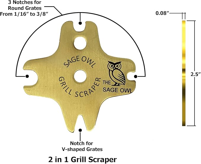 Sage Owl Bristle-Free Brass BBQ Grill Scraper with 17.5” Handle – Safe Grill Cleaner for Outdoor Grills, Porcelain, Cooking Gadgets, Barbecue Grilling Tools and Accessories - Gifts for Boyfriend