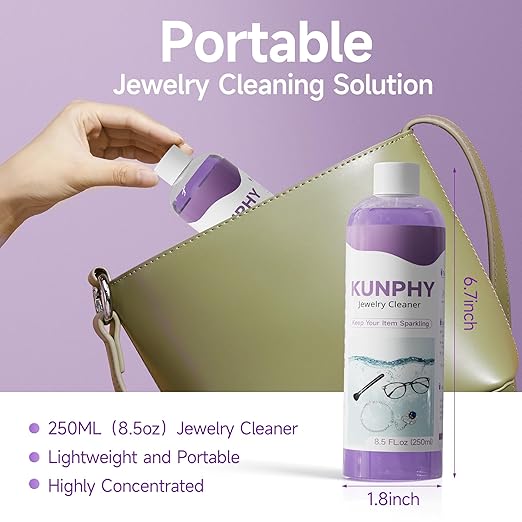 kunphy Upgraded Jewelry Cleaner, New Plant Formula for All Ultrasonic Cleaners, Enhanced Cleaning Effect, Multi-Purpose Glasses cleaner for Silver, Gold, Rings, Diamond and Eyeglass(8.5 oz, 250 ml)