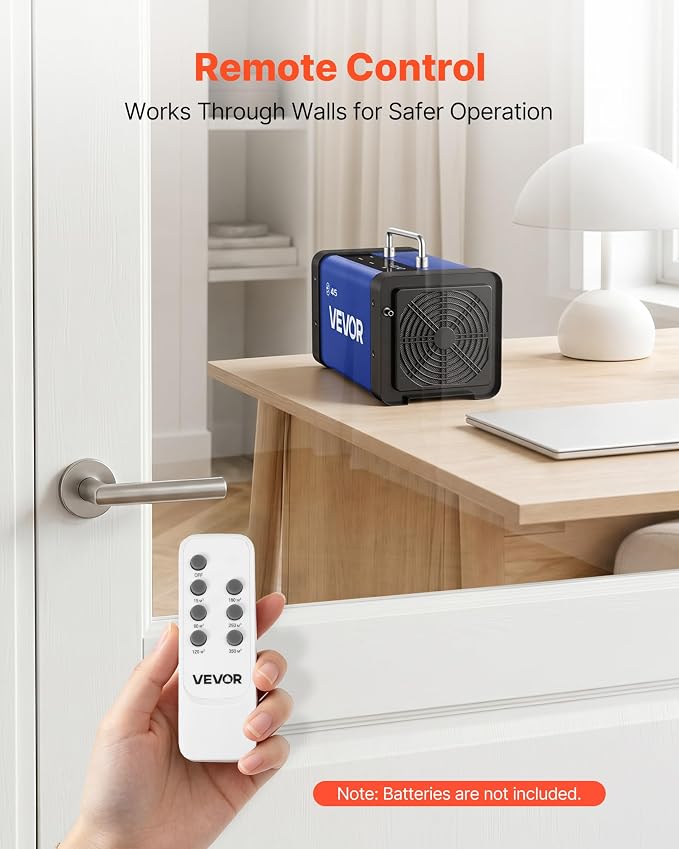 VEVOR Ozone Generator, 45000mg/h Commercial Ozone Machine, with 15s Delayed Start & Dual-Hose Water Mode & LCD Touchscreen, Industrial Deodorizer for Car, Smoke, Home Odors, Up to 3800 sq.ft