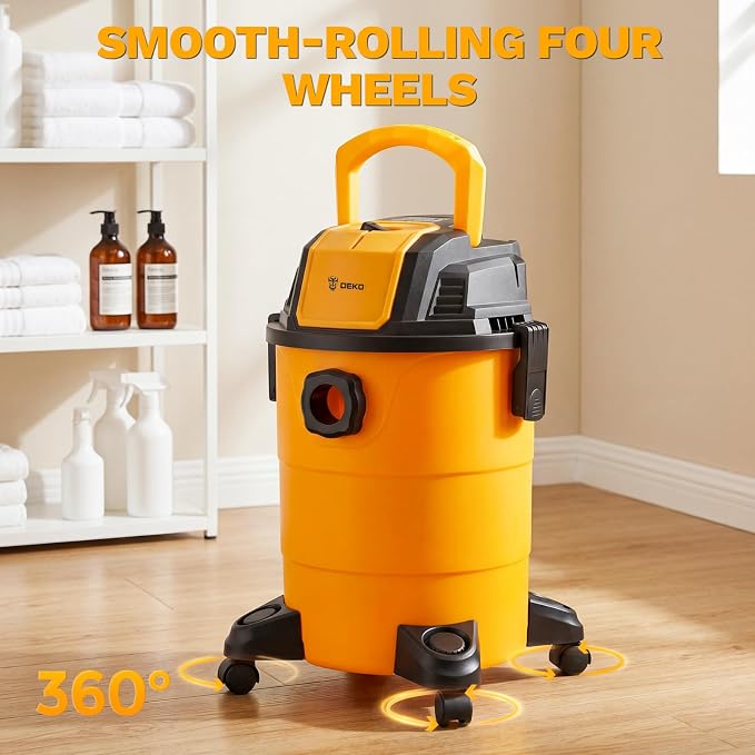 DEKOPRO Shop Vacuum Wet and Dry:4-Gallon 3 Peak HP Portable Shop Vac, Car Vacuum with 6Ft Hose, 10 Ft Cord, Wet Dry Vacuum Cleaner with Filter and Brush Accessories for Homes, Pets, and Cars