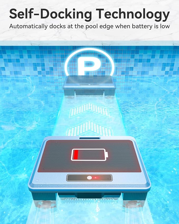 F1T Solar Powered Robotic Pool Skimmer Surface Cleaner with APP Support Dual Charging Options Smart Obstacle Avoidance 24/7 Continuous Cleaning Ideal for Above Ground Pool Blue