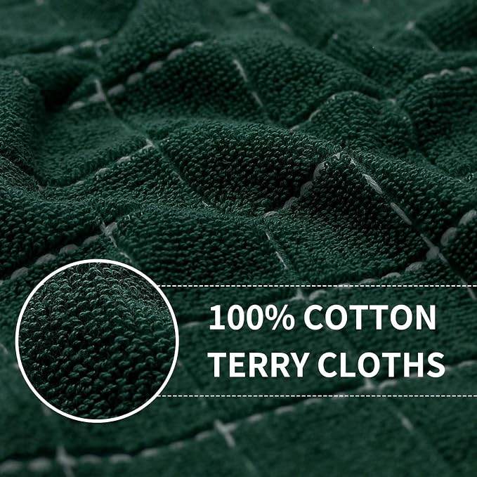 Homaxy Kitchen Towels and Dishcloths Set, 12 x 12 and 13 x 28 Inches, Set of 12 Bulk Cotton Terry Kitchen Towels Set, Checkered Designed, Soft and Super Absorbent Dish Towels, Blackish Green