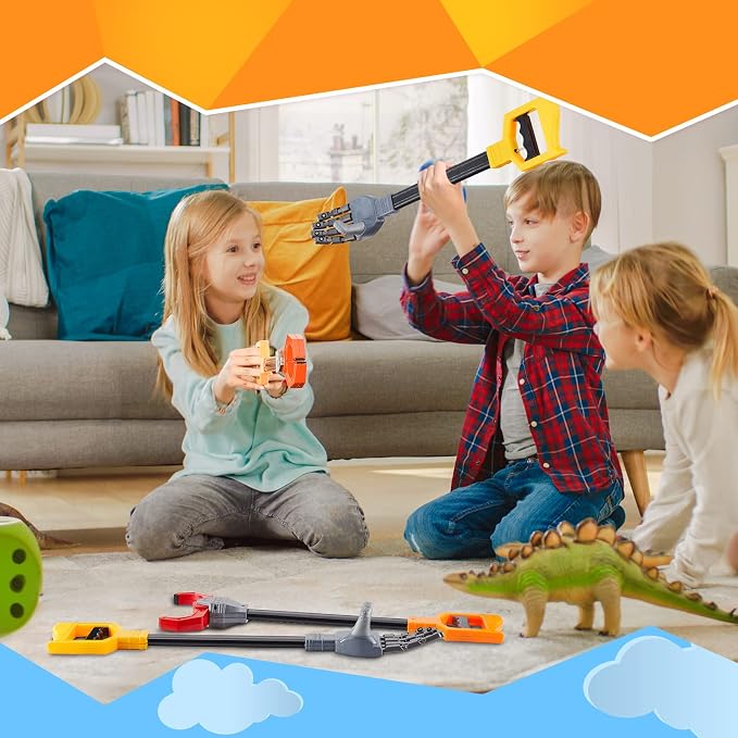 Lewtemi Interactive Grabber Claw Toy for Kids, 18 Inch Robot Arm Hand Claw Reacher Pickup Tool, Hand Eye Coordination & Fine Motor Skills Stem Toys Gift Pack for Boys Girls(Red, Blue, Gray,4 Pcs)
