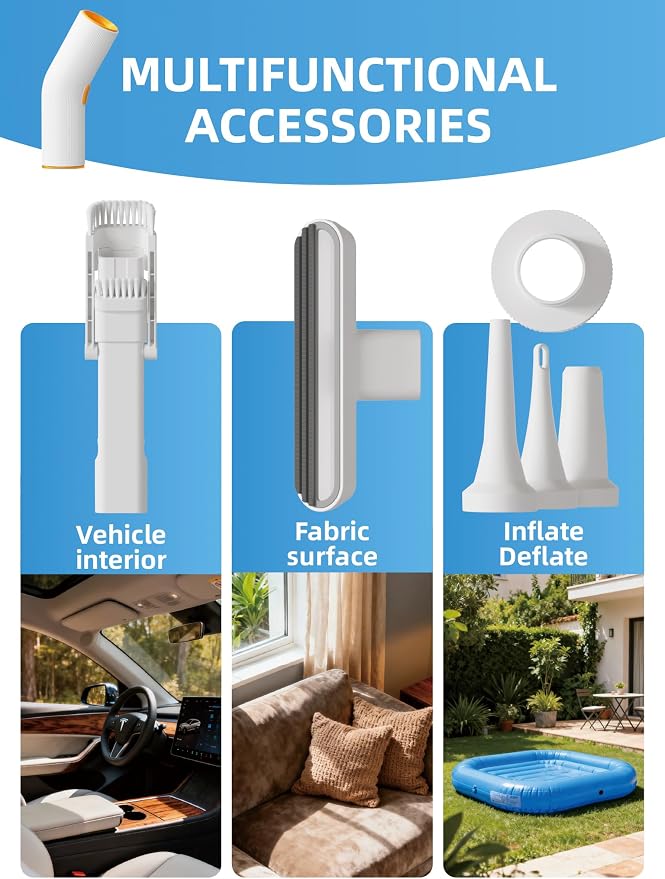 Vogano Car Vacuum Cleaner Cordless, 15KPa High Power, Portable Mini Handheld Vacuum Air Duster with 2 Suction Modes & Multi-Nozzles for Desk Home Office Pet Hair, White
