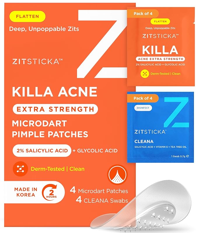 ZitSticka Extra Strength Killa Acne Microdart Patches for Face - OTC Acne Treatment with 2% Salicylic Acid - Fast Acting Microdarts for Deep, Early-Stage Zits & Blemish - 4 Count