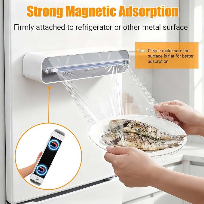 2 Pack Large Magnetic Plastic Wrap and Foil Dispenser with Cutter | Magnetic & Adhesive Mounting, Fits for Max 12.8In x 984Ft of Plastic Wrap, 12.8In x 328Ft of Foil & Parchment Paper