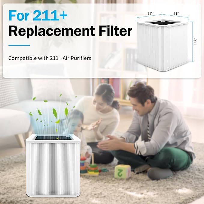 211+ Replacement Filter Compatible with Blue Pure 211 Air Purifiers, 2-in-1 True HEPA Particle and Activated Carbon Filters, 2 Pack