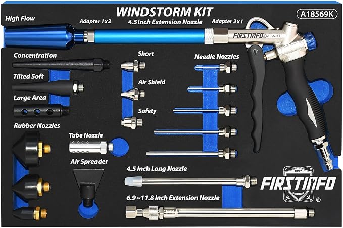 FIRSTINFO A18569KUS 22-Piece Windstorm (2X Flow) Air Blow Gun Kit