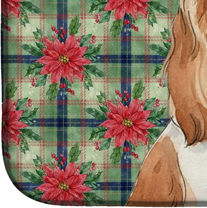 Caroline's Treasures Blenheim Cavalier Spaniel Christmas PoinsettIas Dish Drying Mat Absorbent Dish Drying Mat Pad for Kitchen Counter Dish Drainer Mat for Countertop, 14 x 21", Multicolor