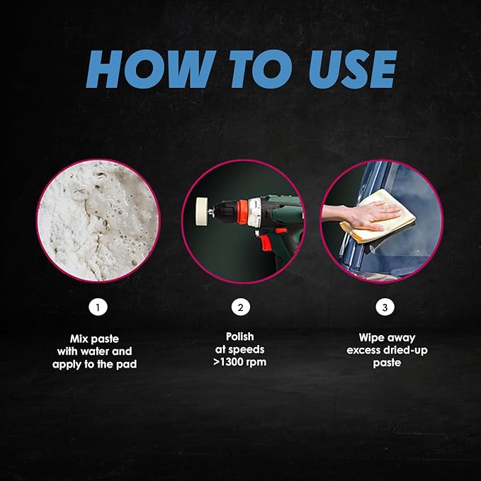 Optical Grade Cerium Oxide 8oz Glass Repair Powder | Glass Window and Windshield Repair | Optical Grade, for use with Camera, Scope, Binocular Lens (8oz with 3" Felt Bob Wheel)