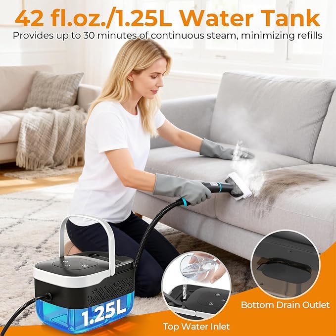 BEAMNOVA Handheld Steam Cleaner, Car Steamer for Auto Detailing, High-Pressure Multi-Purpose Steam Cleaning Machine, 42 oz, for Car Interior, Kitchen, Bathroom, Grout & Tile, Floors, White