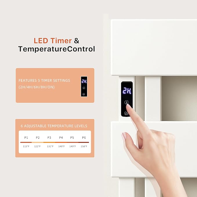 Electric Towel Warmer with Smart LED Timer, Modern [2/3/4] Bar Large Panel Heated Towel Rack, Wall-Mounted Plug-in/Hardwired 2-in-1, Rapid Warmth for Bathrooms, [Matte Black/Alpine White]