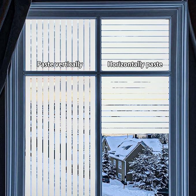 DERZGAO Window Privacy Film with Installation Tools, Blinds Pattern, Static Cling, Anti UV, Heat Control, Ideal for Home Shower Office Glass Door (Stripes Pattern, 35.4X118.1Inch)