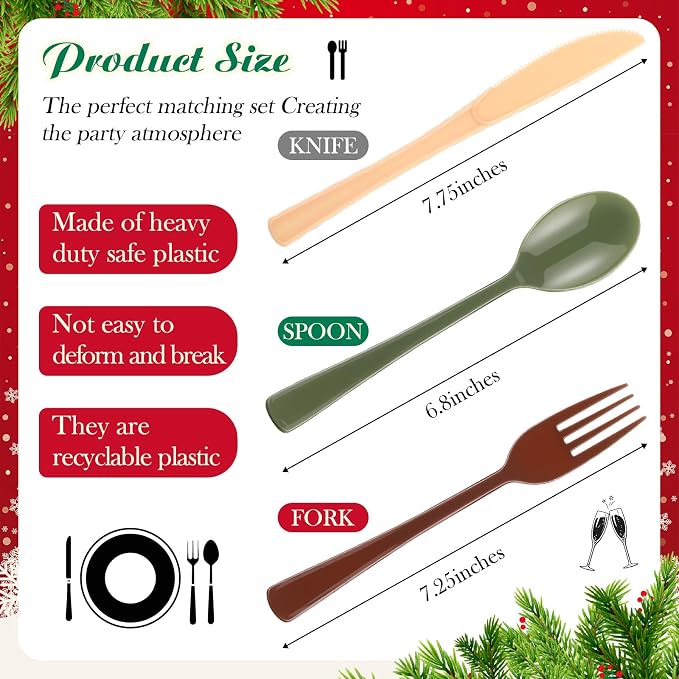 Minatee 180 Pcs Woodland Party Plastic Silverware Heavy Duty Cutlery Sets Disposable Utensils for Holiday Birthday Themed Party Supplies, 60 of Each Forks Knives Spoons