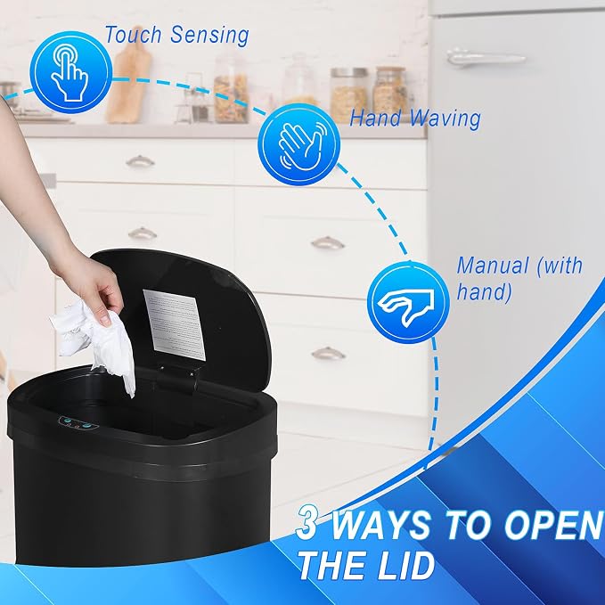 Furniture of America Verbena 13 Gallon Metal Household Trash Can with Motion Sensor Lid for Kitchen, Blue