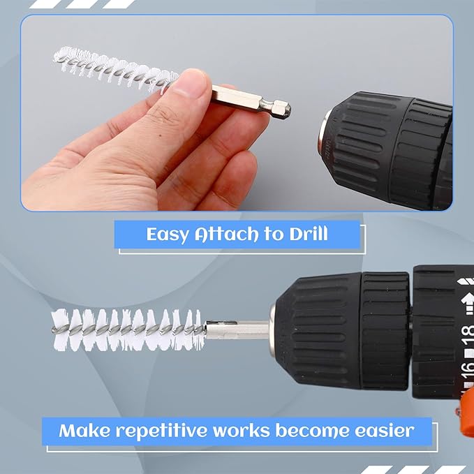 60 Pcs Bore Brush for Drill, Stainless Steel White Wire Cleaning Brushes Bulk with 1/4" Hex Shank Copper Pipe Cleaner Drill Attachment for Rust Engine Tube(8/10/12/15/17/19mm)