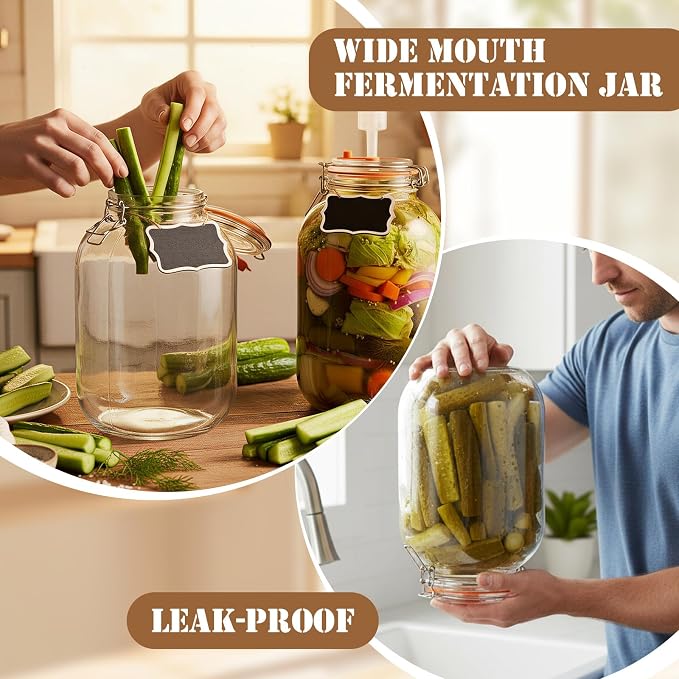 2 Pack 1 Gallon Large Fermentation Jars with Airlocks, Glass Fermenting Kit for Veggies, Sauerkraut, Kombucha, Pickles