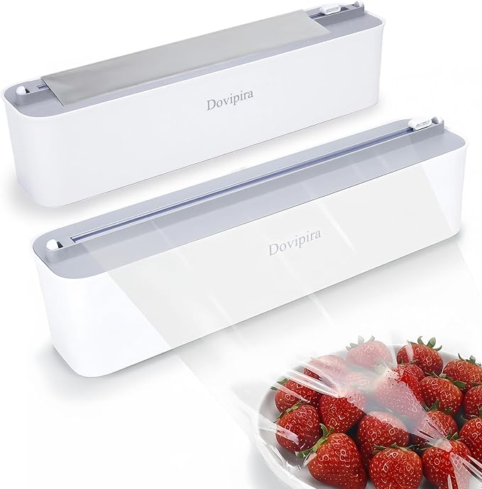 2 Pack Large Magnetic Plastic Wrap and Foil Dispenser with Cutter | Magnetic & Adhesive Mounting, Fits for Max 12.8In x 984Ft of Plastic Wrap, 12.8In x 328Ft of Foil & Parchment Paper