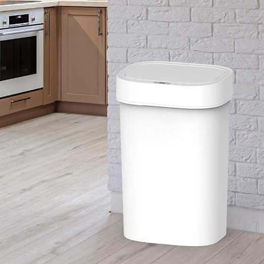 Versen 13.2 Gallons / 50 Liters Automatic Touchless Motion Sensor Rectangular Trash Can for Home and Kitchen with Slow Close Lid, White Plastic