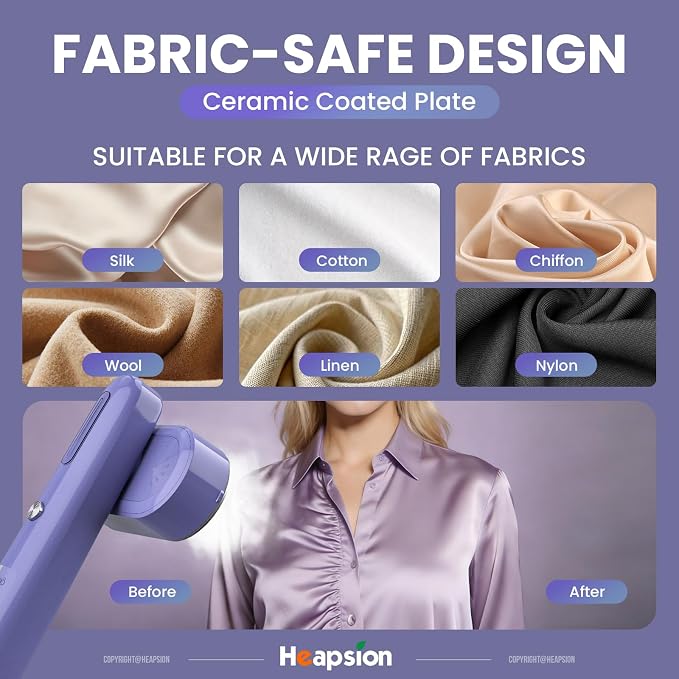 Heapsion 2-in-1 Steamer & Iron for Clothes, 1200W Portable Handheld Travel Garment Steamer, 30s Fast Heat-Up, Ultra Lightweight with 90° Rotating Head, Self-Cleaning, Large Ceramic Panel, Fabric-Safe