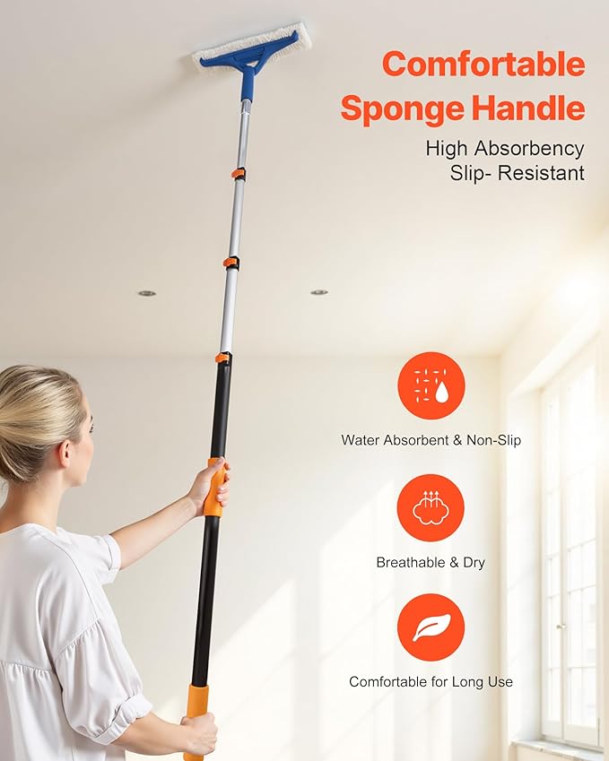 VEVOR Telescopic Extension Pole, 4-12 FT Multi-Purpose Extendable Pole, Sturdy Aluminum Alloy Paint Pole Extension with Flip-Lock Design, High Reach Roller Stick for Painting, Dusting and Cleaning